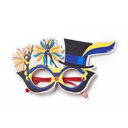 Felt Brazil Carnival Eyeglasses Frame Decoration, Glasses Masquerade Masks, Stage Performance Props, with Plastic Holder