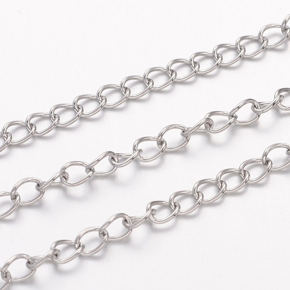 Revestimiento iónico (ip) 304 cadenas de bordillo de acero inoxidable, con carrete, soldada, para la fabricación de la joyería