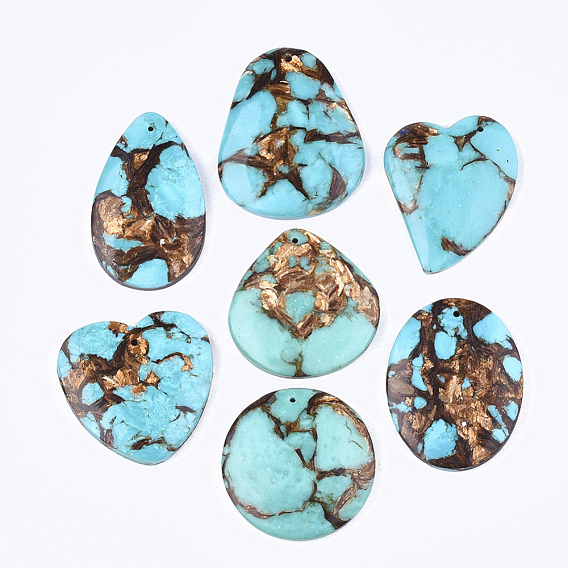 Pendentifs assemblés en bronzite naturelle et turquoise synthétique, formes mixtes