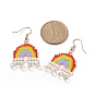 Glass Seed Rainbow with Teardrop Dangle Earrings, Brass Wire Wrap Drop Earrings for Women