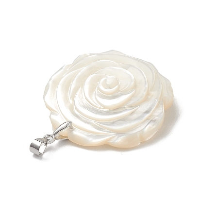Натуральный белый оболочки подвески, очаровательные цветочные розы, с латунной привязкой на поруки, без кадмия и без свинца