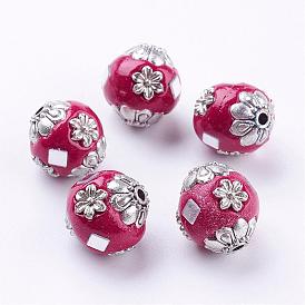 Handmade Indonesia Beads, with Alloy Findings, Round
