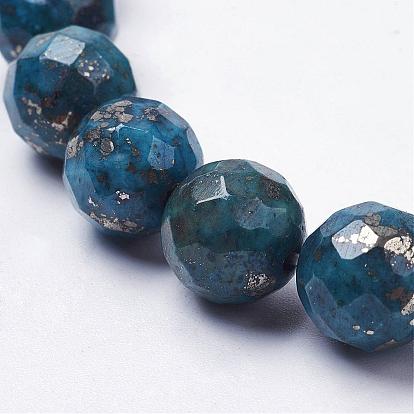 Natural Pyrite Beads Strands, Dyed, Round, Faceted