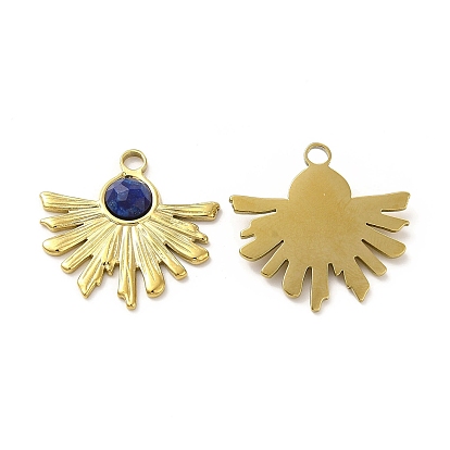 Natural Gemstone Pendants, Faceted Flower Charms, with Vacuum Plating Real 18K Gold Plated 201 Stainless Steel Findings