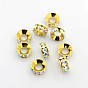 Grade A Brass Rhinestone Spacer Beads, Basketball Wives Spacer Beads for Jewelry Making, Rondelle, Golden, 10x4mm, Hole: 5mm