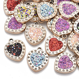 UV Plating Acrylic Pendant Rhinestone Settings, with Imitation Leather inlaid Glitter Sequins/Paillette, Light Gold, Heart