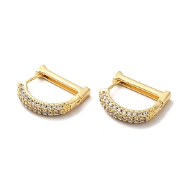 Clear Cubic Zirconia Half Round Hoop Earrings, Brass Jewelry for Women