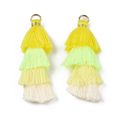 Polycotton(Polyester Cotton) Layered Tassel Big Pendant Decorations, with Iron Findings, Golden
