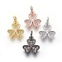 Brass Micro Pave Cubic Zirconia Charms, Lead Free & Cadmium Free, Clear, Clover