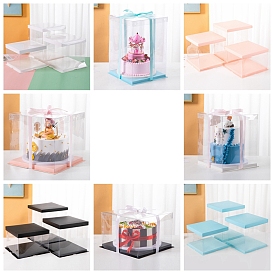 Boîtes à gâteaux hautes en plastique transparent, Conteneur de boîte à gâteau de boulangerie, carré avec couvercles