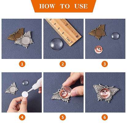 DIY Animal Pendant Jewelry Making Kit, Including Butterfly & Turtle & Owl Alloy Cabochon Settings, Glass Cabochons