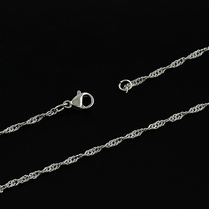304 acier inoxydable singapour colliers de chaîne, colliers de chaîne de vague d'eau, avec fermoirs mousquetons, 21.2 pouce