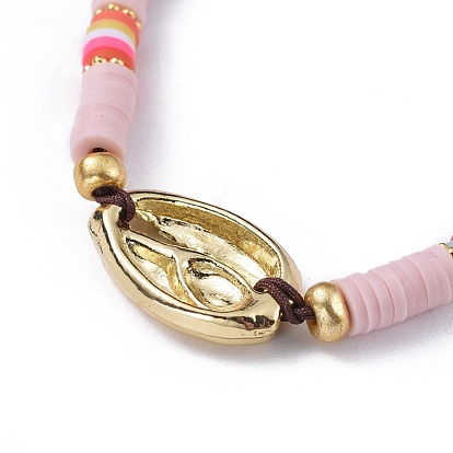 Bracelets de perles de tresse de fil de nylon, avec des perles heishi en pâte polymère, perles de rocaille en verre et pendentifs en alliage, shell cauris