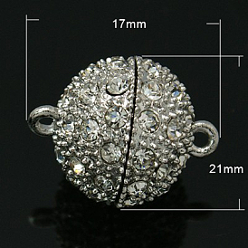 Cierres magnéticos de aleación con bucles, con diamantes de imitación, Grado A, rondo, 21x15 mm, agujero: 1 mm