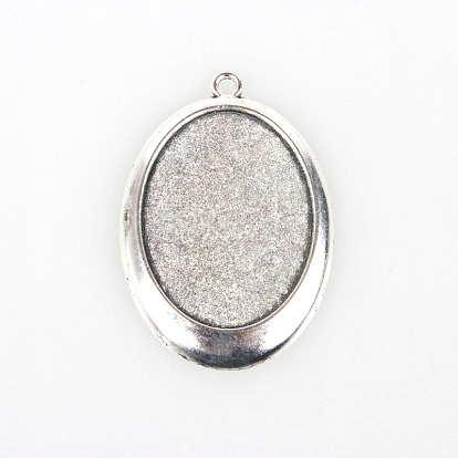 Tibetan Style Alloy Pendant Cabochon Settings, Cadmium Free & Lead Free, Oval, Tray: 30x40mm, 55x38x3mm, Hole: 3mm, about 100pcs/kg