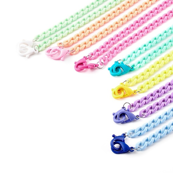 7 шт 7 цвета персонализированные комплекты ожерелий из акриловой бордюрной цепочки, цепочки для очков, цепочки для сумочек, с пластиковыми застежками в виде когтей лобстера