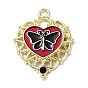 Alloy Enamel Pendants, with Rhinestone, Heart with Butterfly Charm