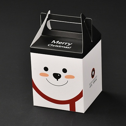 Christmas Theme Paper Fold Gift Boxes, with Handle, for Presents Candies Cookies Wrapping