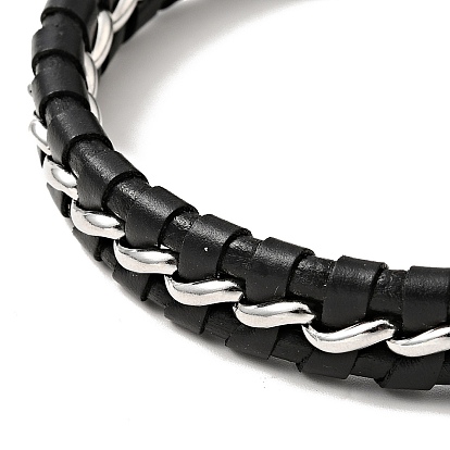 Leather & 304 Stainless Steel Braided Cord Bracelet with Magnetic Clasp for Men Women