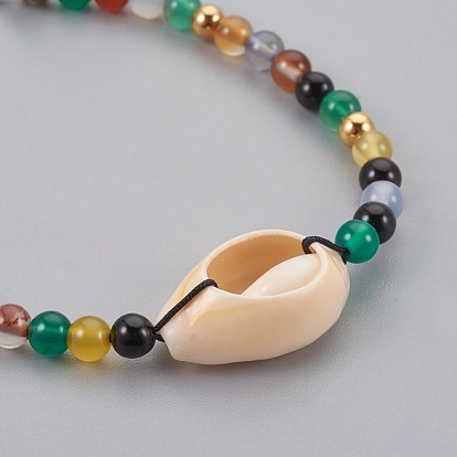 Bracelets de perles de pierres précieuses tressées, avec cauris