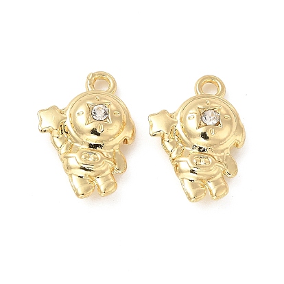 Rack Plating Alloy Rhinestone Pendants, Cadmium Free & Lead Free, Spaceman with Star Charms