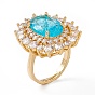 Овальное регулируемое кольцо из темного небесно-голубого стекла с кубическим цирконием, украшения из латуни для женщин