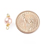 Shell Pearl Bead Connector Charms, with Golden Tone Brass & Alloy Findings, Round