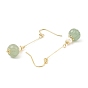 Natural Pearl & Green Aventurine Beads Dangle Earrings, Brass Long Drop Earrings for Women