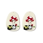 Opaque Acrylic Pendants, Oval with Mushroom and Cat Pattern Charms