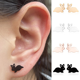 Charmantes boucles d'oreilles lapin en acier inoxydable - rétro, goujons d'animaux mignons et uniques
