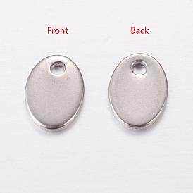 201 pendentifs d'étiquettes vierges en acier inoxydable, ovale, 7x5x0.6mm, Trou: 1mm