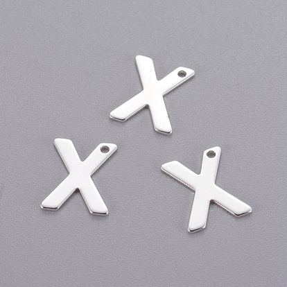 201 Stainless Steel Charms, Letter, Silver Color Plated