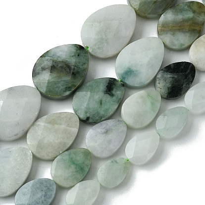 Natural Myanmar Jadeite Beads Strands, Faceted, Teardrop