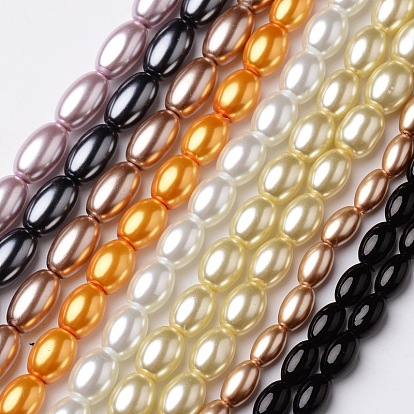 Rice Grade A Glass Pearl Beads Strands, 7~10x4~6mm, Hole: 1mm, about 41~55pcs/strand, 15.7 inch ~16.3 inch