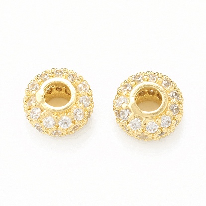 Brass Micro Pave Cubic Zirconia Beads, Rondelle