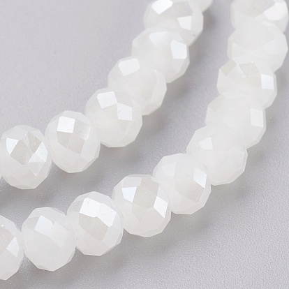 Electroplate Glass Beads Strands, Imitation Jade Glass, AB color Plated, Faceted, Rondelle