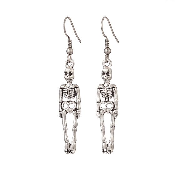 Skeleton Tibetan Style Alloy Dangle Earrings, 304 Stainless Steel Jewelry for Women