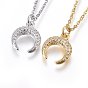 304 Stainless Steel Pendant Necklaces, with Cubic Zirconia, Double Horn/Crescent Moon, Clear