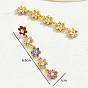 Pendientes colgantes de circonita cúbica con micro pavé de latón chapado en oro real 18k para mujer, flor