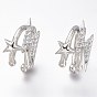 Brass Micro Pave Clear Cubic Zirconia Cuff Earrings, Long-Lasting Plated, Star & Lightning Bolt