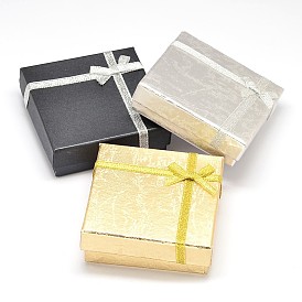 Квадратные картонные коробки ювелирные изделия, с губкой внутри и атласной лентой бантом, 9.1x9x3 см