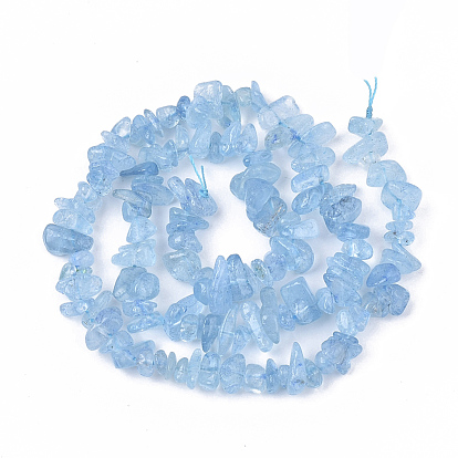 Natural Aquamarine Beads Strands, Chip, Grade A