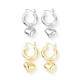 Brass Heart Dangle Hoop Earrings for Women