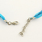 Cuerda del collar de varias vueltas para la fabricación de joyas, con 3 lazos de cable encerado, cinta de organza, aleación de zinc broches pinza de langosta y cadenas de hierro, 17.7 pulgada
