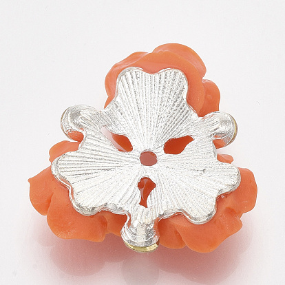 Resin Cabochons, with Alloy and Rhinestone, Flower