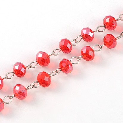 Chaînes de perles de verre rondelles faites main pour colliers fabrication de bracelets, avec épingle à oeil en fer, non soudée, 39.3 pouce, Environ 88 pcs/chapelet