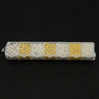 1 boîte de fer d'écartement perles rondes, 2~5mm, trou: 1~1.5 mm, sur 105 g / boîte
