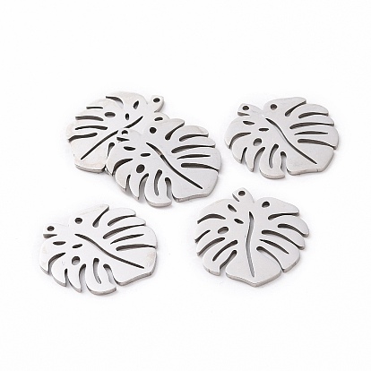 201 Stainless Steel Pendants, Tropical Leaf Charms, Monstera Leaf, Hollow