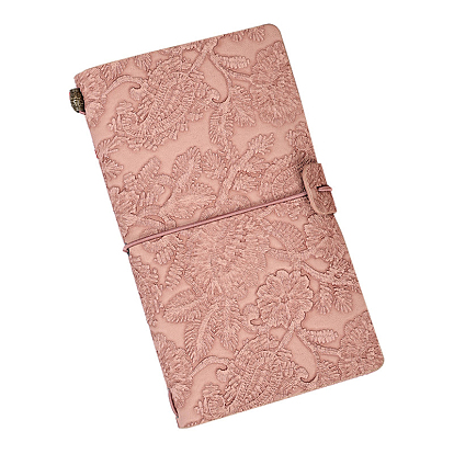 A6 Retro Embossed Imitation Leather Journal Notebook, with 3 Style Paper Inside Page Pamphlet, Rectangle