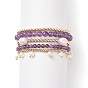 5Pcs 5 Style Natural Gemstone & Brass Beaded Stretch Bracelets Set, Natural Pearl Charms Stackable Bracelets for Women